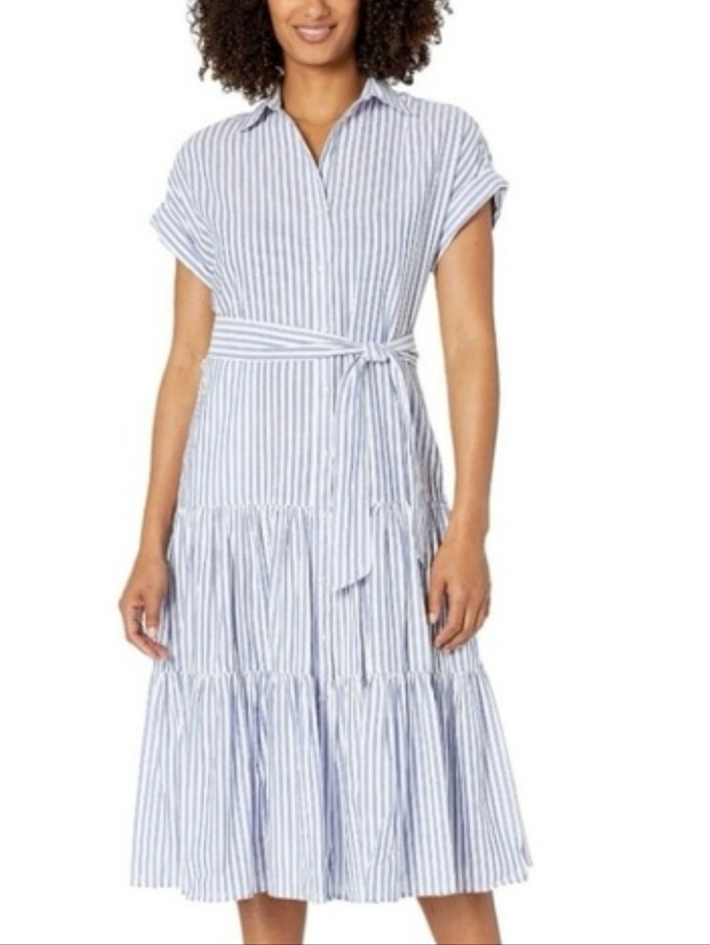 Ralph Lauren Striped Ruffle Bottom Dress Sz 16W 1X Plus Preppy Nautical Classic